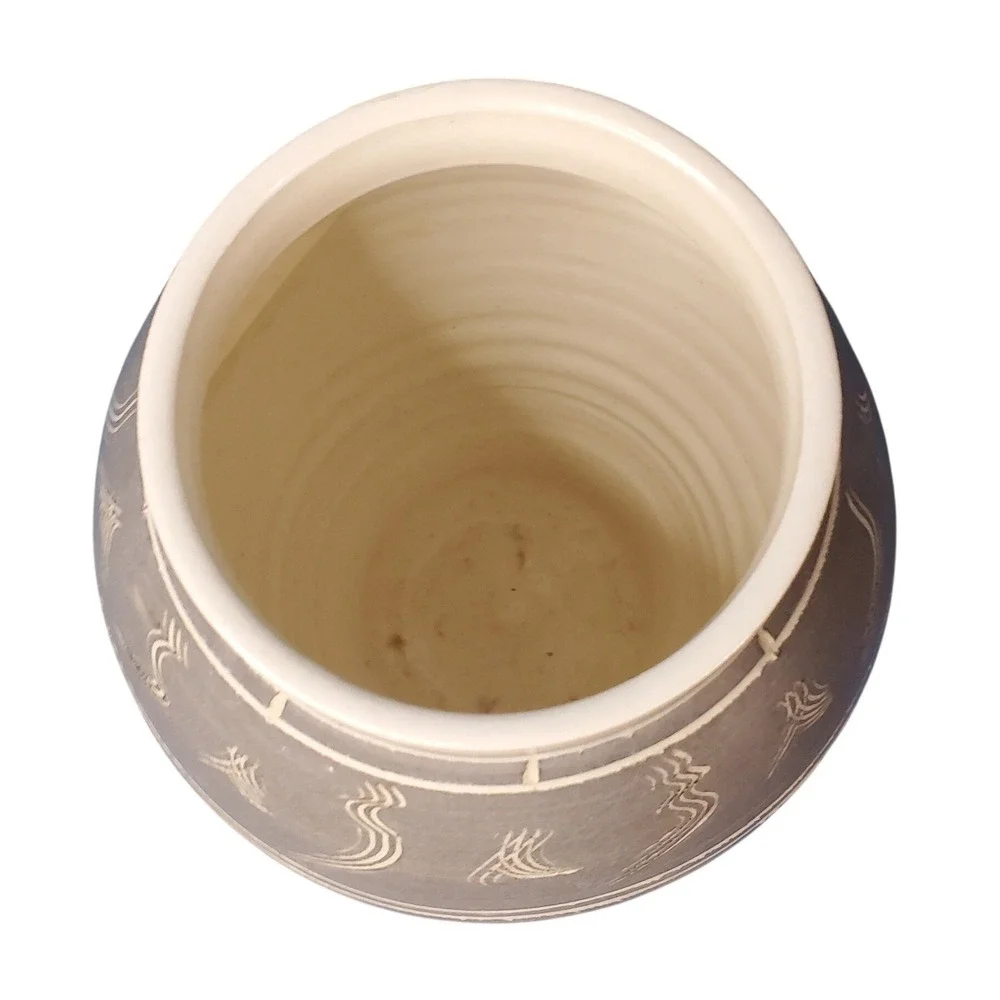 Handcrafted Ceramic Vase Gray White Swirl‎ Etched Design Rustic Southwestern